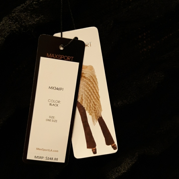 Max Sport black fringe poncho sweater One Size NWT - Picture 6 of 8